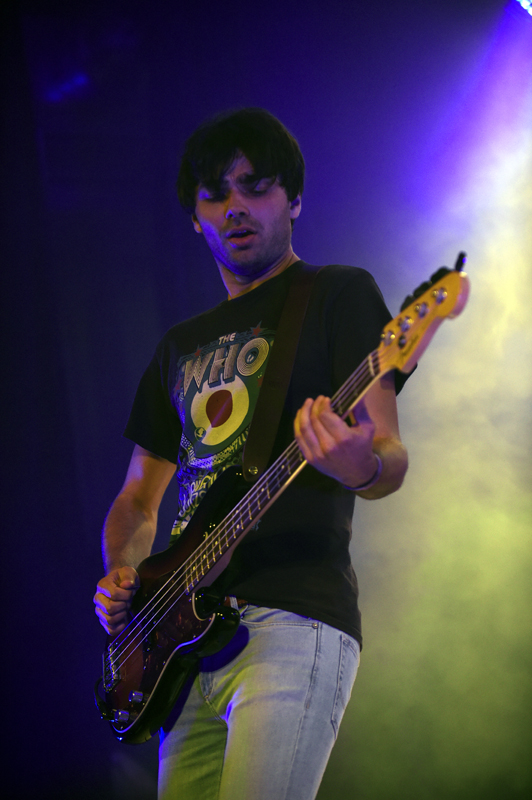 Bassist Patrick Moosbrugger von der österreichischen Band "The Weight" während eines Konzertes im Rahmen des "Poolbar Festivals" am Dienstag, 11. August 2015 in Feldkirch. FOTO: HERBERT P. OCZERET